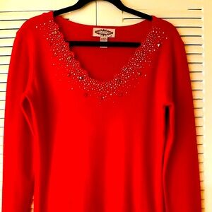 New Red Crystal Beaded Sweater (NWT)